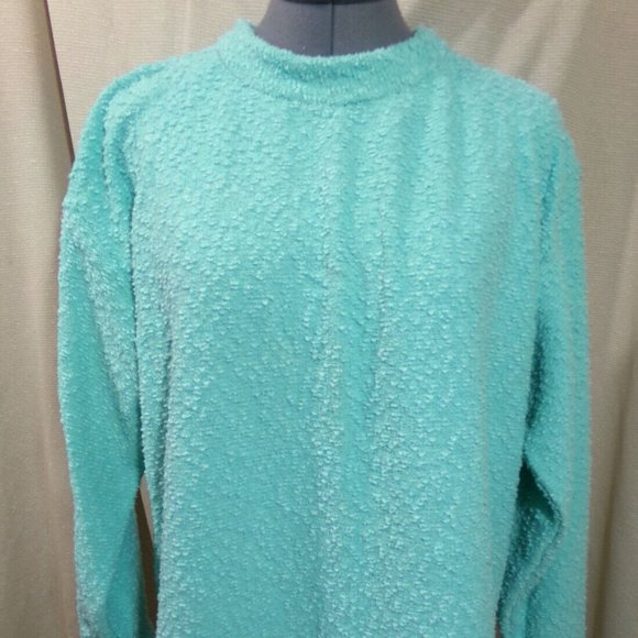 New POPCORN KNIT crew neck Sweater Top XL Mint Green dolman sleeve Tunic stretc - Picture 2 of 8